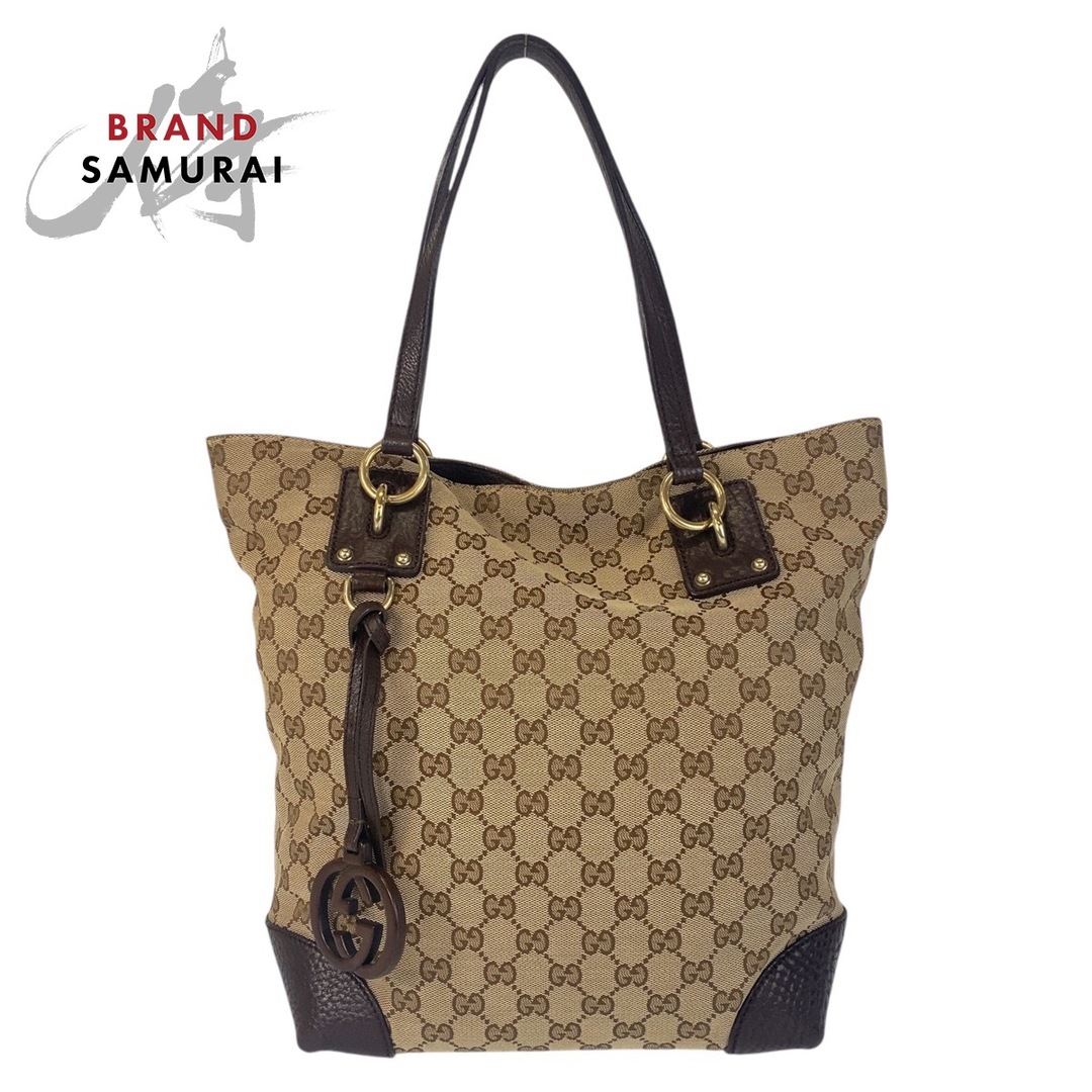 GUCCI - GUCCI グッチ ベージュ ブラウン ゴールド金具 GGキャンバス /レザー 247237 トートバッグ ショルダーバッグ レディース 501861 【中古】