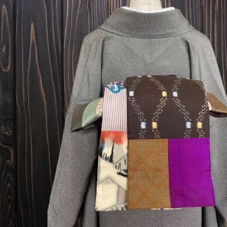 var.77アンティーク着物リメイク　大人の兵児帯　半幅帯　長尺　ハンドメイド(帯)