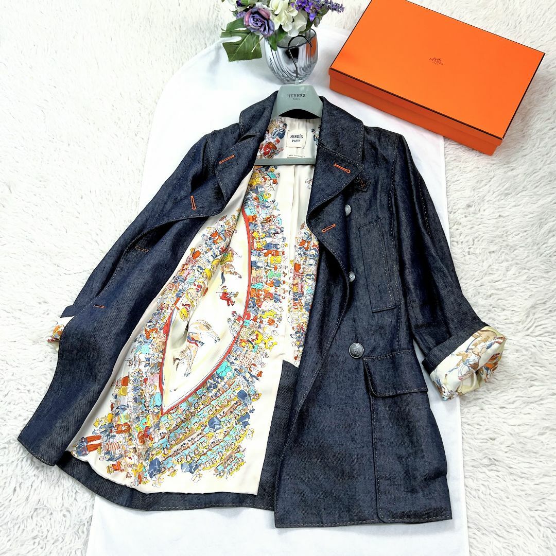 HERMES - 美品★HERMES★レア★モリエサーカス★シルク★デニム★異素材コート