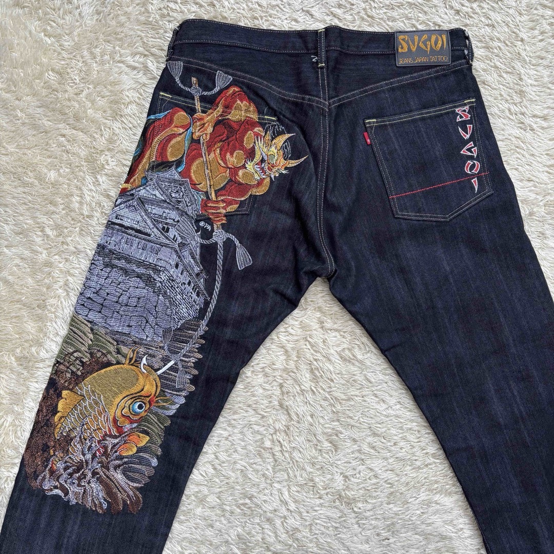 絡繰魂 - 【極美品】 SUGOI JAPAN TATTO 和柄デニム 鯉 城 神 絡繰魂 - 【極美品】 SUGOI JAPAN TATTO 和柄デニム 鯉 城 神