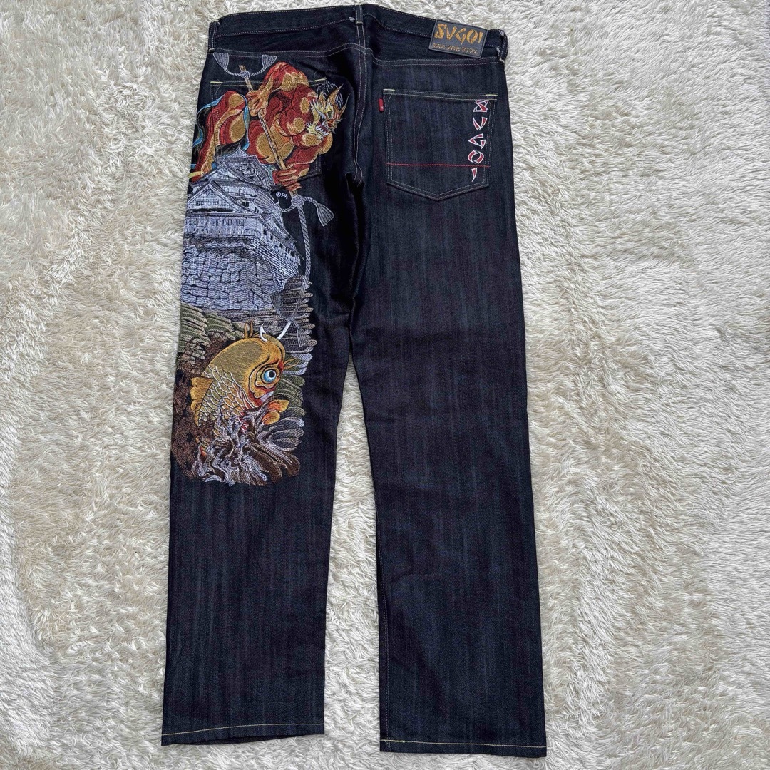 絡繰魂 - 【極美品】 SUGOI JAPAN TATTO 和柄デニム 鯉 城 神 絡繰魂 - 【極美品】 SUGOI JAPAN TATTO 和柄デニム 鯉 城 神