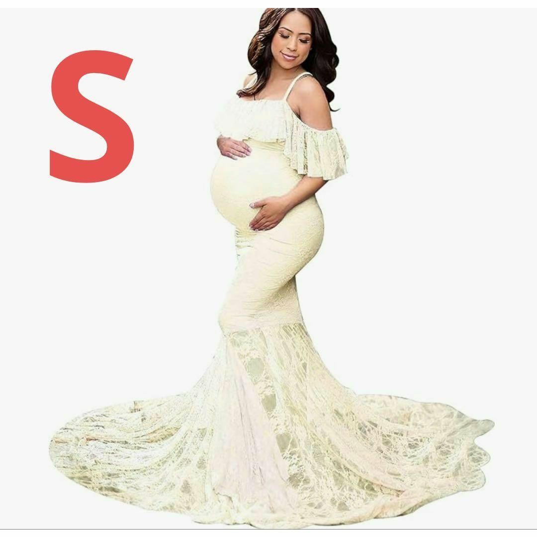 妊婦服 ワンピース レース ロング マタニティドレス S