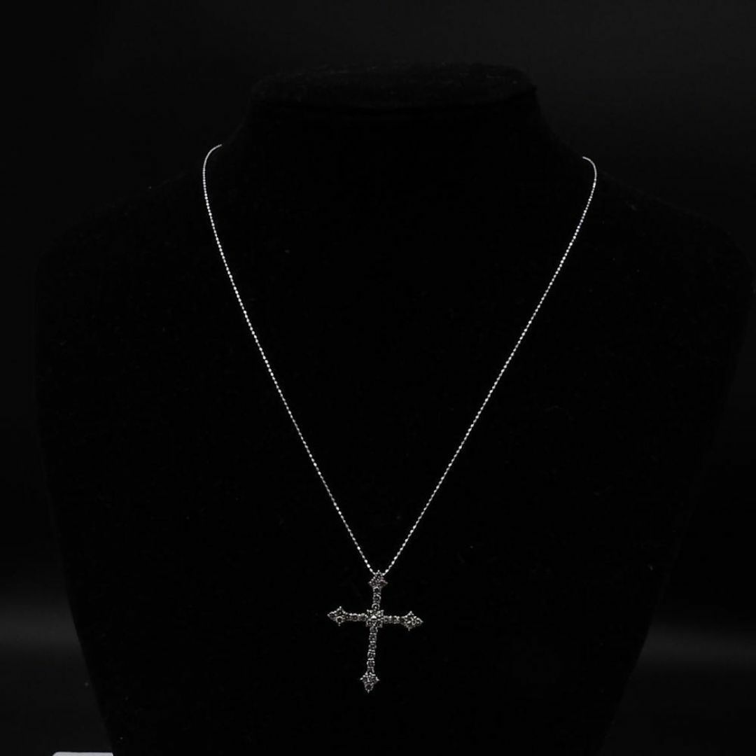 K18WG クロス ダイヤモンド ネックレス 0.16CT