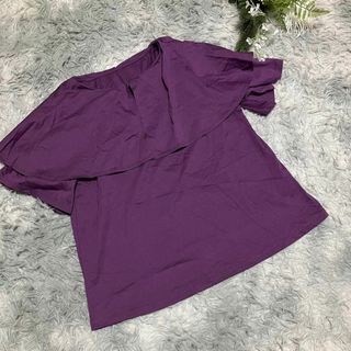 アーヴェヴェ(a.v.v)の【a.v.v】パープル カラー付き 半袖トップス ビックカラー　M(シャツ/ブラウス(半袖/袖なし))