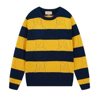 GUCCI - GUCCI グッチ ニット・セーター XS 紺x黄(ボーダー GUCCI - GUCCI グッチ ニット・セーター XS 紺x黄(ボーダー