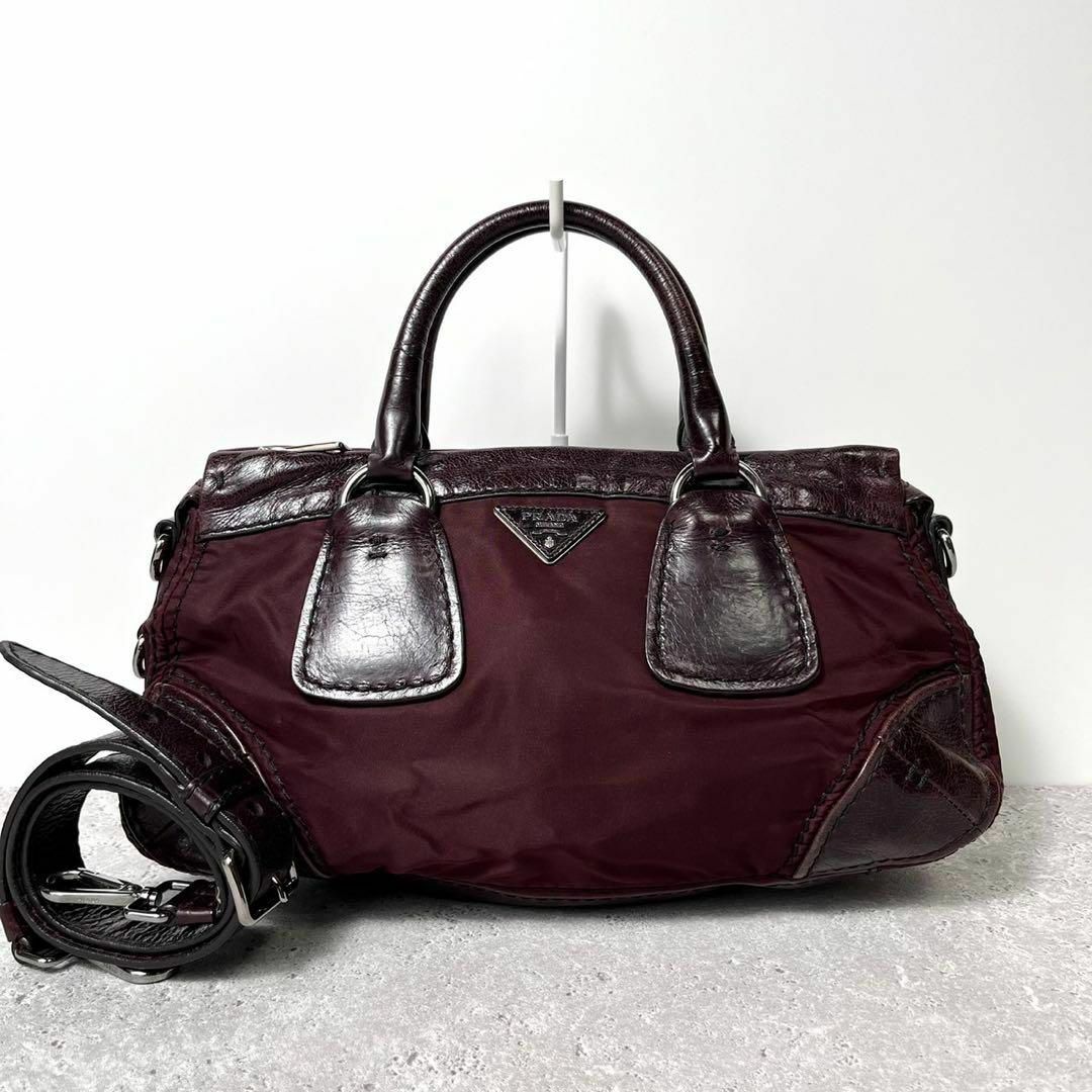 PRADA - 美品 PRADA プラダ 2way ハンドバッグ ナイロン レザー PRADA - 美品 PRADA プラダ 2way ハンドバッグ ナイロン レザー