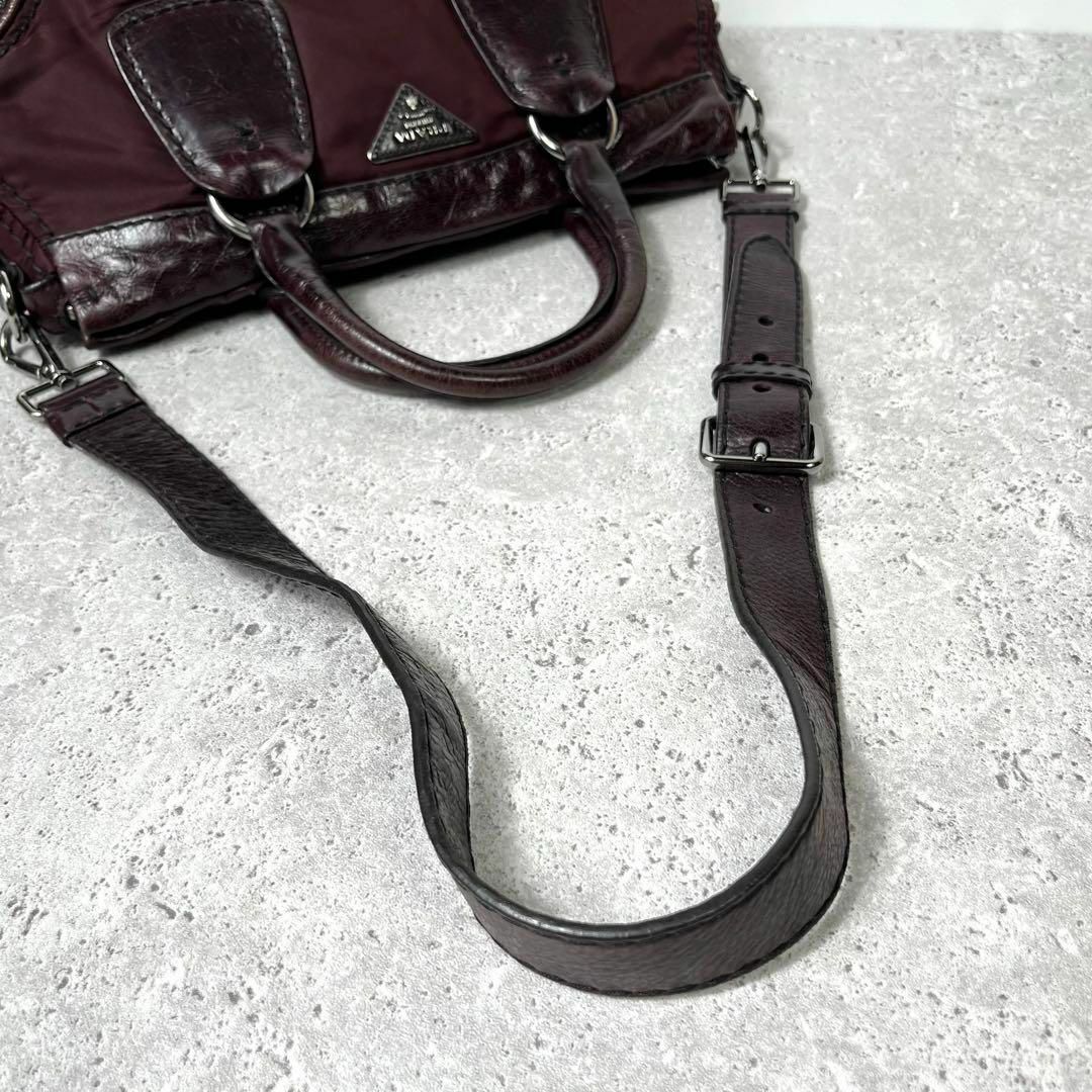 PRADA - 美品 PRADA プラダ 2way ハンドバッグ ナイロン レザー PRADA - 美品 PRADA プラダ 2way ハンドバッグ ナイロン レザー