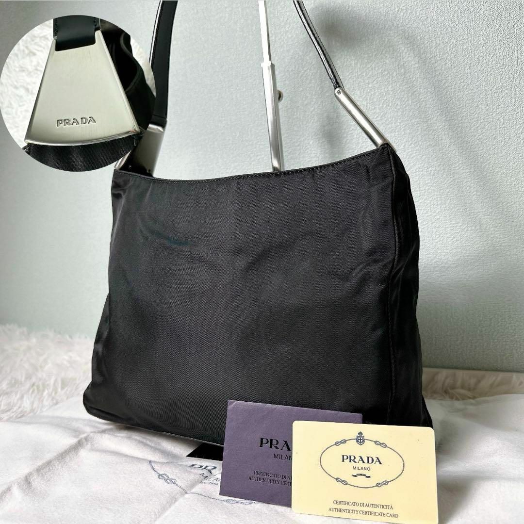 PRADA - 美品✨プラダ ワンショルダーバッグ ナイロン シルバー金具 ロゴ型押し ブラック