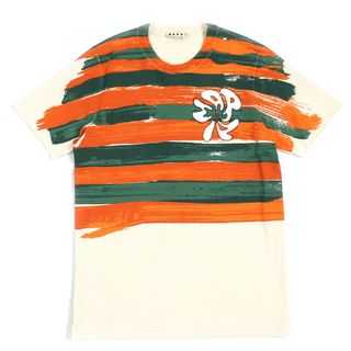 マルニ(MARNI)の極美品△MARNI マルニ 21SS HUMU0222P0 コットン100％ ロゴ ペイント クルーネック 半袖Ｔシャツ アイボリー オレンジ グリーン 48 イタリア製 正規品 メンズ オススメ◎(Tシャツ/カットソー(半袖/袖なし))