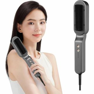 ヒートブラシ ヘアブラシアイロン 5段階温度調整 MAX200℃ 簡単時短 軽量(ヘアアイロン)