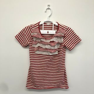 【a.v.v standard】アーヴェヴェスタンダード　赤白ボーダー　38　半袖Ｔシャツ　カジュアル　トップス(Tシャツ(半袖/袖なし))