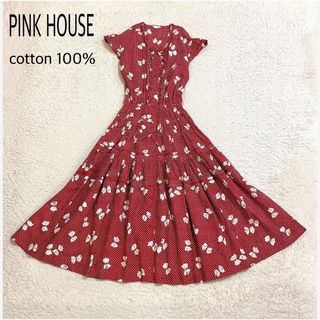 美品 ピンクハウス 刺繍ワッペン バックロゴプリント ロング 美品 ピンクハウス 刺繍ワッペン バックロゴプリント ロング