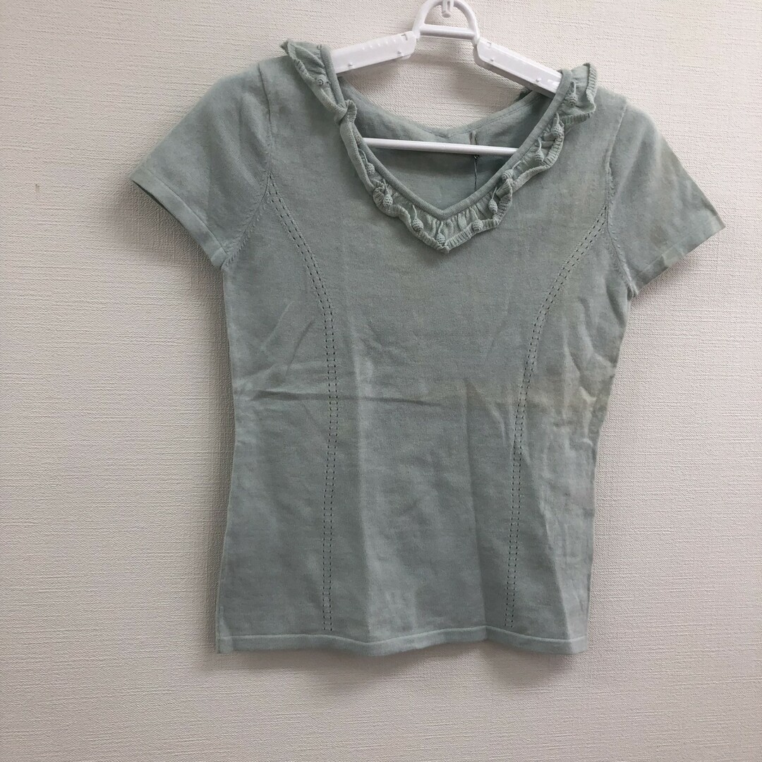 SunaUna - 【SunaUna】スーナウーナ トップス 半袖トップス カットソー 38 青系 胸周りフリル アンゴラ混