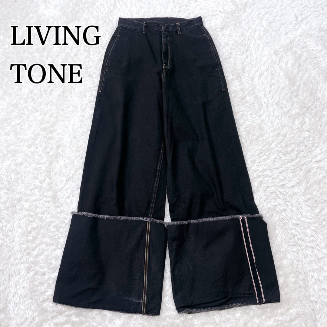 美品✨LIVINGTONE dulk ロールアップワイドデニム ブラック 36の 美品✨LIVINGTONE dulk ロールアップワイドデニム ブラック 36の