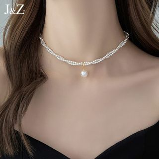 3-4mm ホワイト　パール　ネックレス　２連チェーン 003(ネックレス)