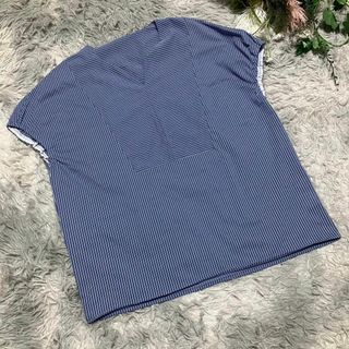 イネド(INED)の【INED】青と白のストライプ ノースリーブ Vネックシャツ フレンチスリーブ(シャツ/ブラウス(半袖/袖なし))