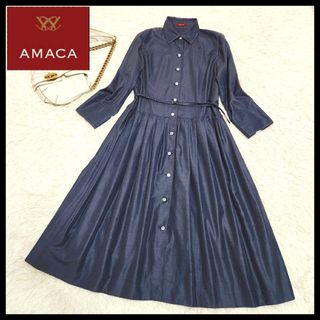 AMACA - O324/AMACA アマカ ひざ丈ワンピース 表起毛 38 黒 秋冬 AMACA - O324/AMACA アマカ ひざ丈ワンピース 表起毛 38 黒 秋冬