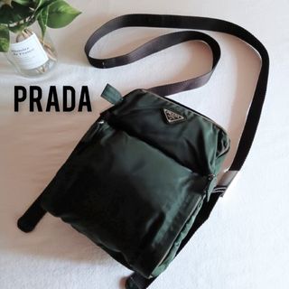 PRADA - i05【美品】プラダ 三角ロゴ ナイロン レザー カーキ PRADA - i05【美品】プラダ 三角ロゴ ナイロン レザー カーキ