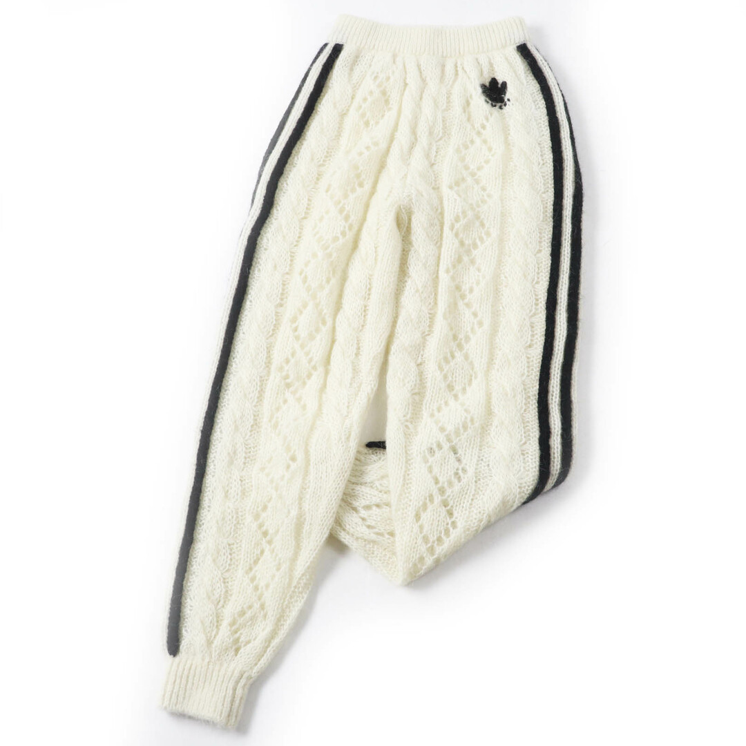 極美品◎GUCCI×adidas  グッチ×アディダス 721504 モヘア トレフォイル エンブロイダリー ニット ロングパンツ ホワイト ブラック XXS イタリア製 正規品 レディース