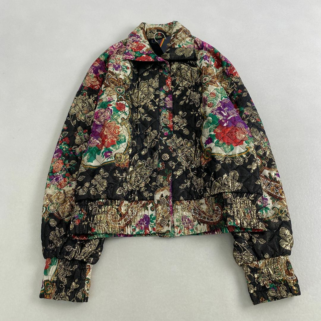 VINTAGE - ヴィンテージ　ブルゾン　花柄　ペイズリー　ラメ　イタリア製　シルク　42 XL