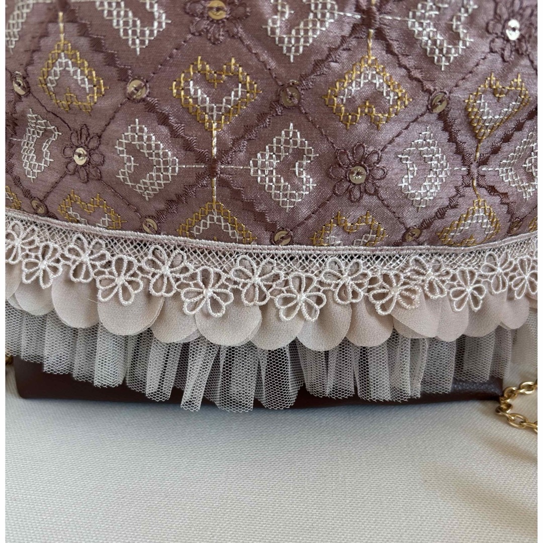 巾着バッグ＊インド刺繍生地バッグ＊ショルダーバッグ ハンドメイドのファッション小物(バッグ)の商品写真