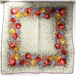 サンローラン(SAINT LAURENT)のイヴサンローラン スカーフ ベージュ×レッド 花柄 中古 ABランク YVES SAINT LAURENT | レディース 女性 【ネコポス送料無料】(バンダナ/スカーフ)