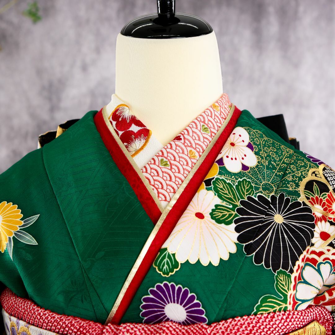 振袖フルセット 振袖セット 振袖 Lサイズ 緑×古典 美品 成人式