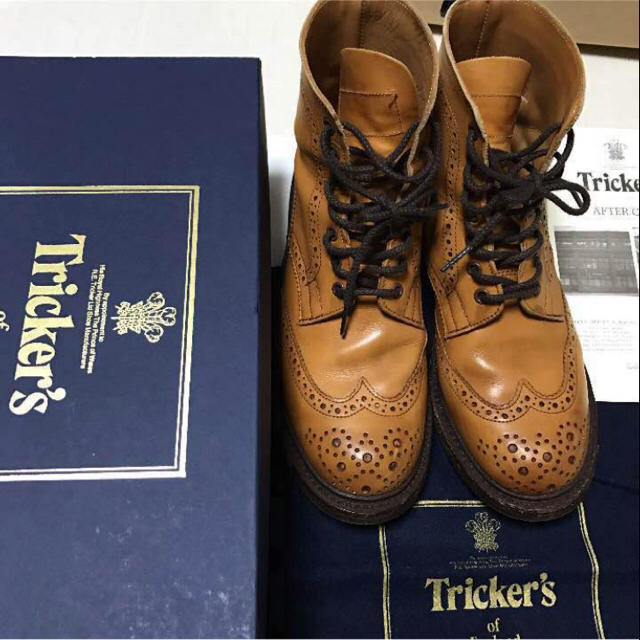 美品 tricker's ウイングチップ カントリーブーツ 5ハーフ