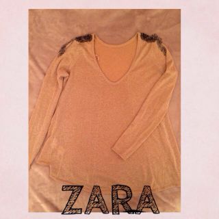 ザラ(ZARA)のZARA♥︎ビジュー付きラメニットピンク(ニット/セーター)