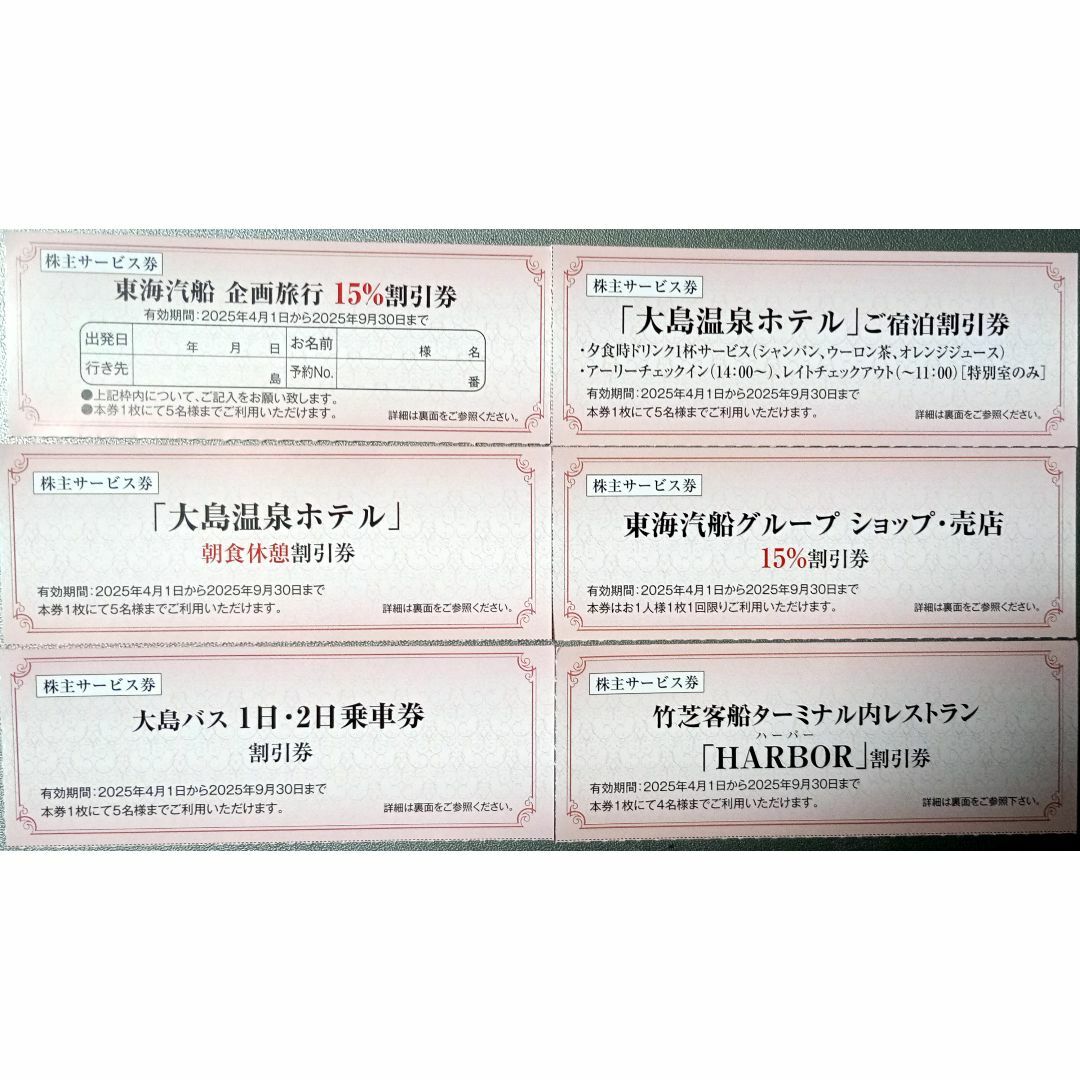 東海汽船株主優待 乗船割引券(35%割引券)1枚+サービス券6枚の 東海汽船株主優待 乗船割引券(35%割引券)1枚+サービス券6枚の