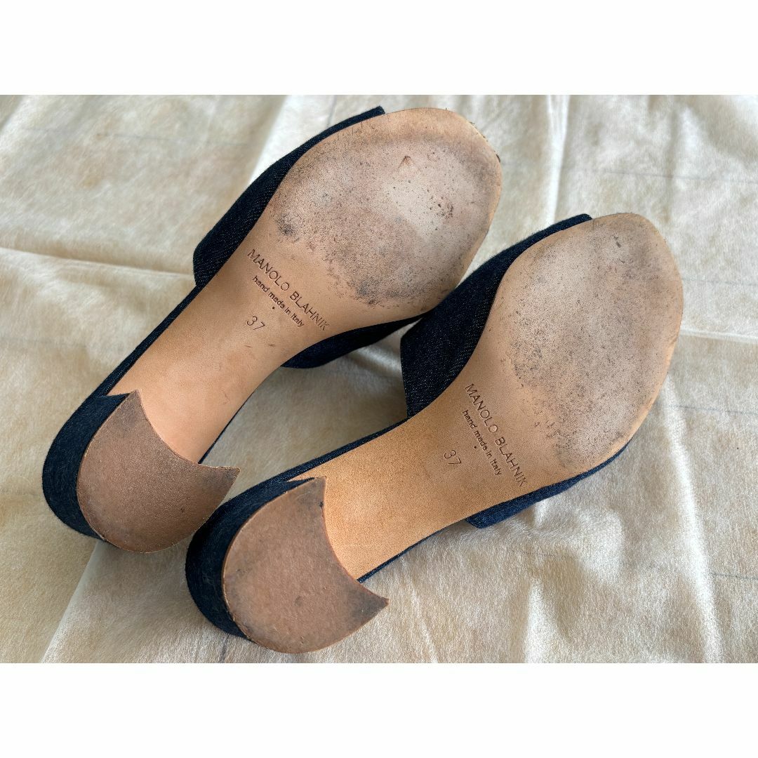 MANOLO BLAHNIK - <美品>MANOLO BLAHNIK サンダル デニム 37の MANOLO BLAHNIK - <美品>MANOLO BLAHNIK サンダル デニム 37の
