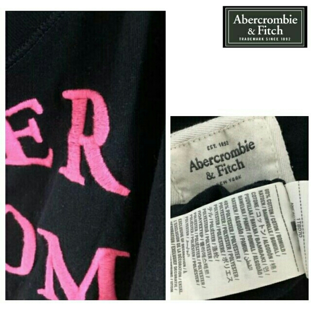 Abercrombie&Fitch(アバクロンビーアンドフィッチ)のアバクロ♥ピンクロゴ刺繍 ラグラン カットソー ブラック /レディース M～L レディースのトップス(カットソー(長袖/七分))の商品写真