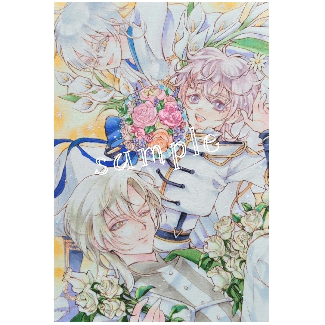 手描きイラスト☆ホワイト男士 ハンドメイドのインテリア/家具(アート/写真)の商品写真