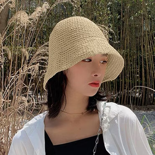 ハット ペーパー帽子 春夏 紫外線対策 韓国風 バケット麦わら帽子折りたたみ(麦わら帽子/ストローハット)