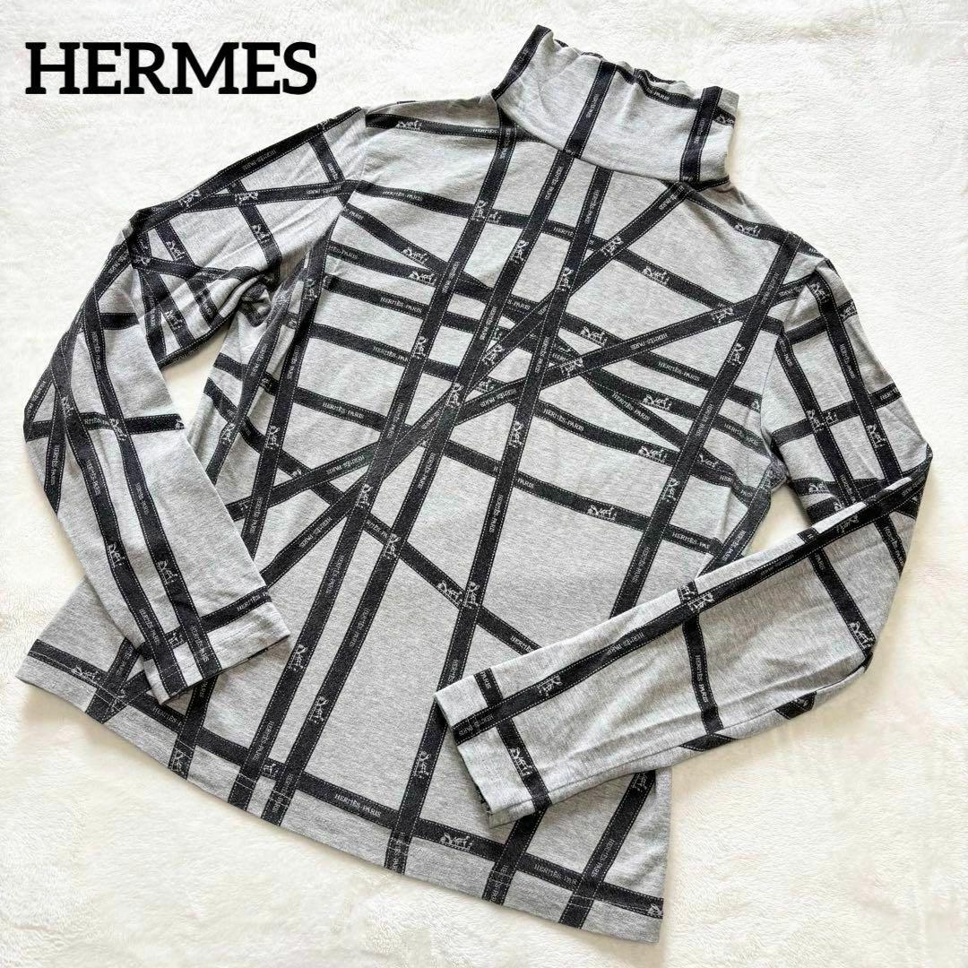 HERMES - エルメス ハイネック トップス シャツ グレー L リボン HERMES - エルメス ハイネック トップス シャツ グレー L リボン