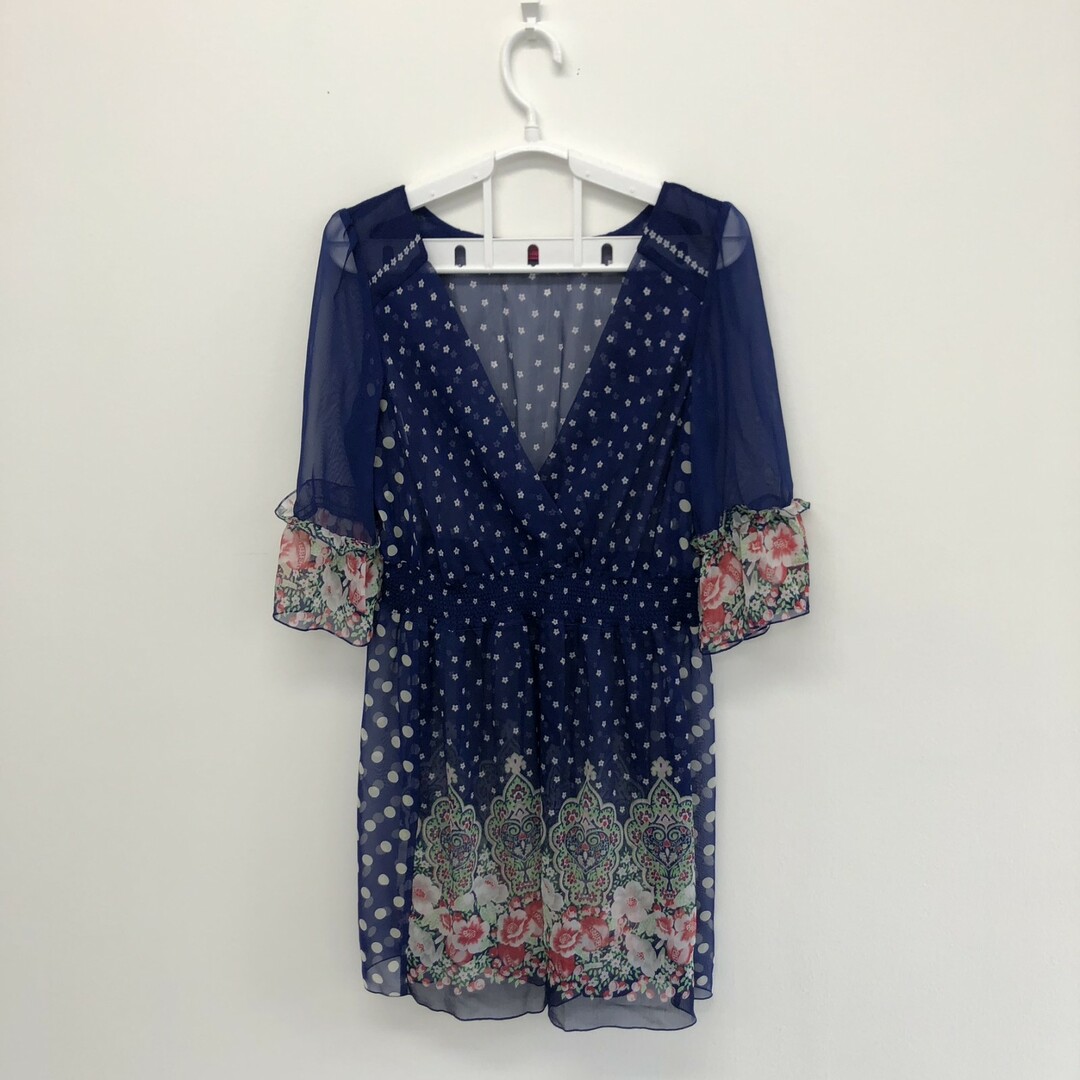 DOLLY GIRL BY ANNA SUI - 【DOLLY GIRL ANNA SUI】ドーリーガールバイアナスイ チュニック トップス 七分袖 花柄 ドット 透け感 2