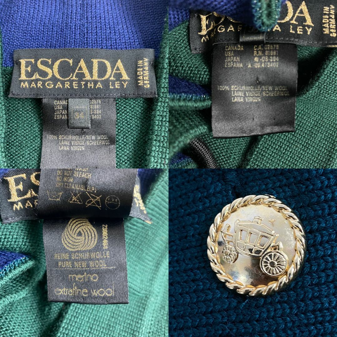 美品　エスカーダ　カーディガン　ESCADA　刺しゅう　金ボタン　ウール 美品 エスカーダ カーディガン ESCADA 刺しゅう 金ボタン ウール