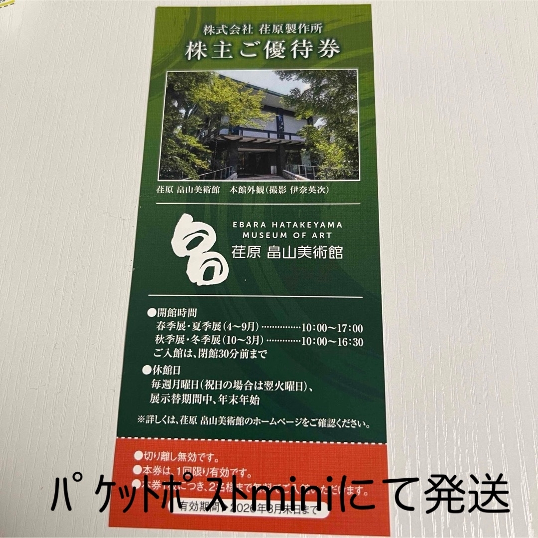 荏原 畠山美術館 株主優待券 チケットの施設利用券(美術館/博物館)の商品写真
