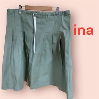 ina(イナ) ギャザースカート フレアスカート カーキ 綿100% M〜L相当(ひざ丈スカート)