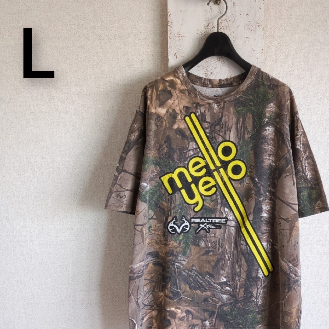 VINTAGE(ヴィンテージ)の古着　Tシャツ　リアルツリーカモ　メローイエロー　ロゴプリント　L メンズのトップス(Tシャツ/カットソー(半袖/袖なし))の商品写真