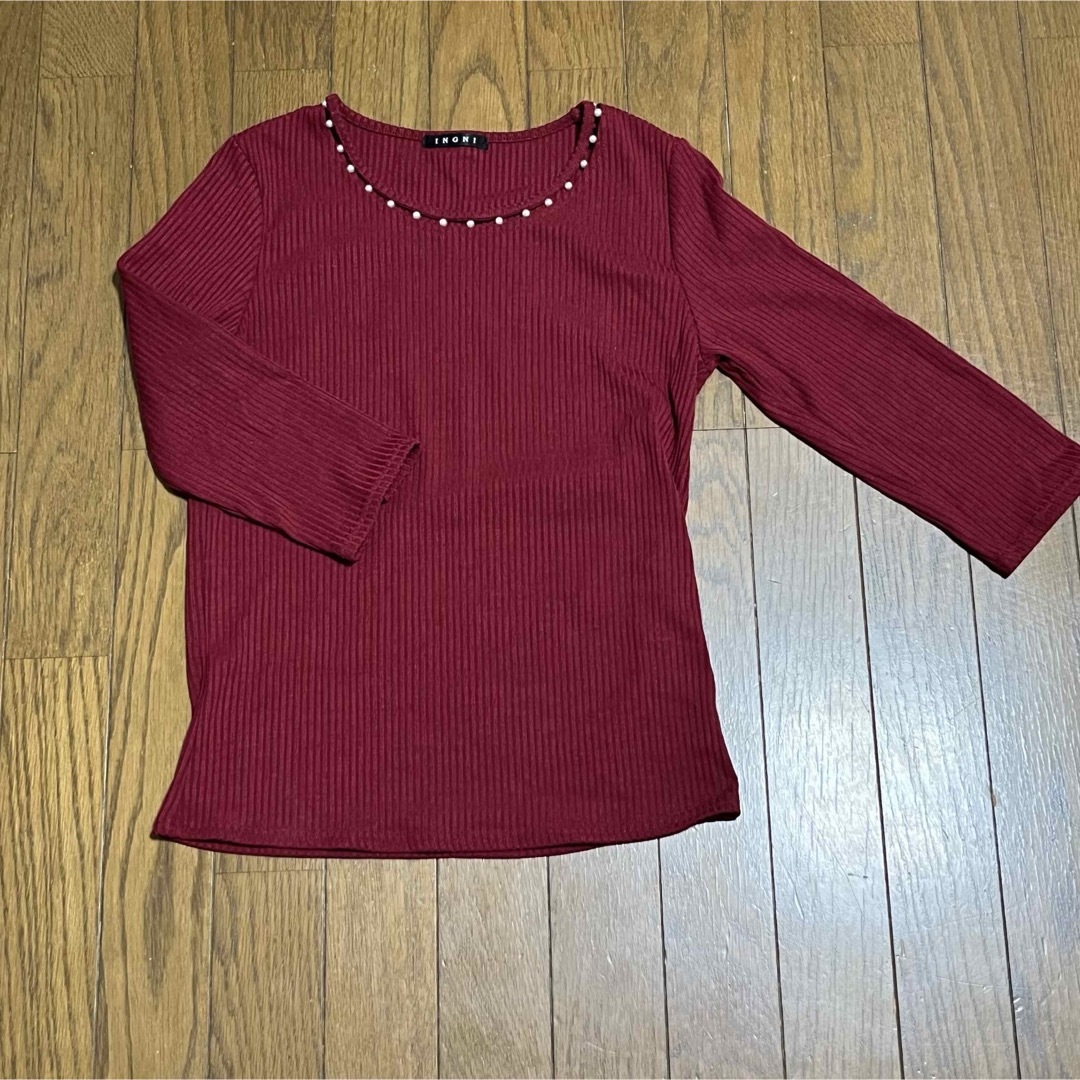INGNI(イング)の💘美品💘INGNI 赤 トップス パール  レディースのトップス(カットソー(長袖/七分))の商品写真