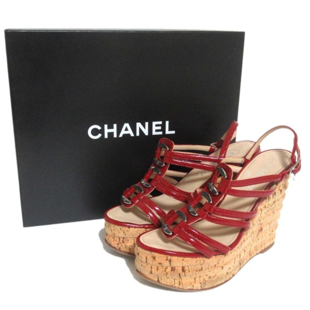 CHANEL - 美品 CHANEL シャネル パテントレザー コルクソール CHANEL - 美品 CHANEL シャネル パテントレザー コルクソール