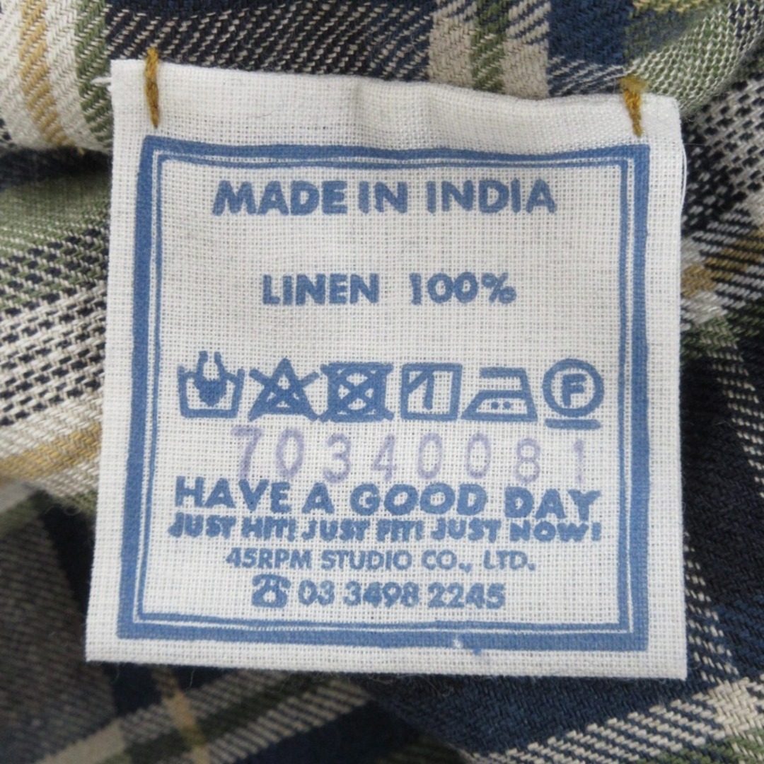 45rpm - 美品 45R フォーティファイブアール チェック柄 インド 45rpm - 美品 45R フォーティファイブアール チェック柄 インド