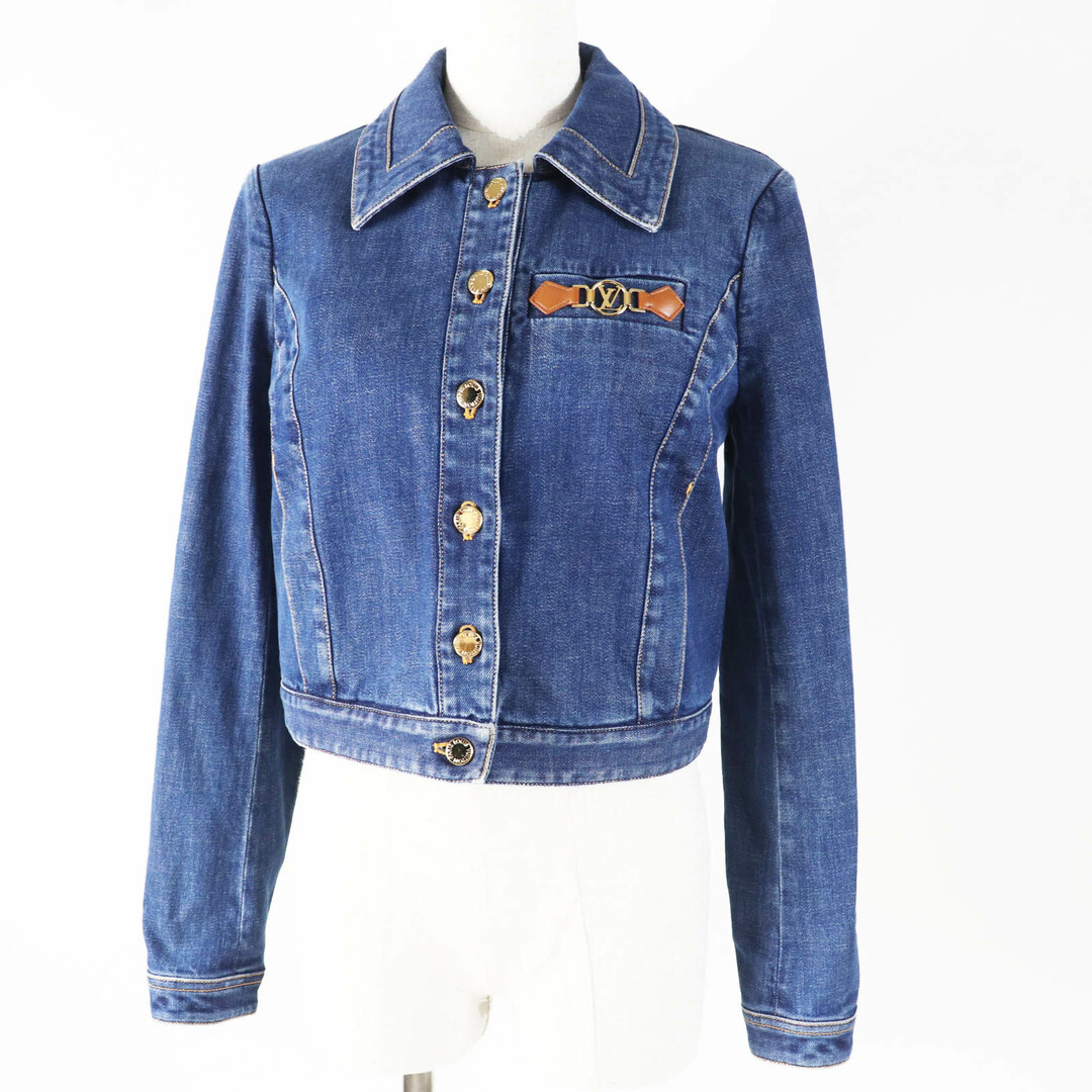 LOUIS VUITTON - 極美品◎LOUIS VUITTON ルイヴィトン 21AW LV金具・ロゴボタン付き レトロオーガニックコットン デニムジャケット インディゴブルー ゴールド金具 36 ハンガー付き イタリア製 正規品 レディース