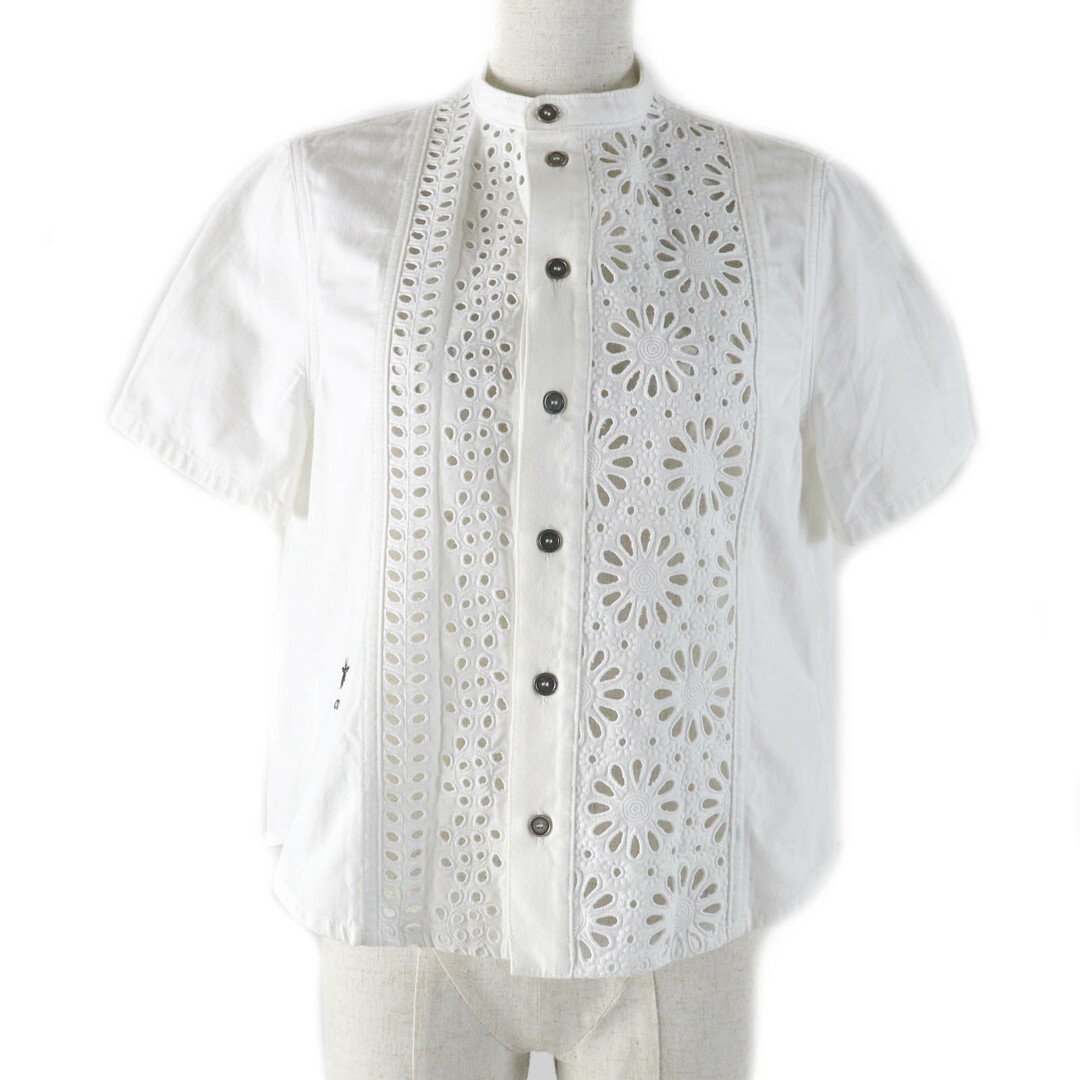 Christian Dior - 未使用品★Christian Dior クリスチャンディオール 23SS 322B46M3177 コットン100% Bee刺繍 ロゴボタン付 フラワーカッティング ショートスリーブ シャツ ホワイト 38 イタリア製 正規品 レディース