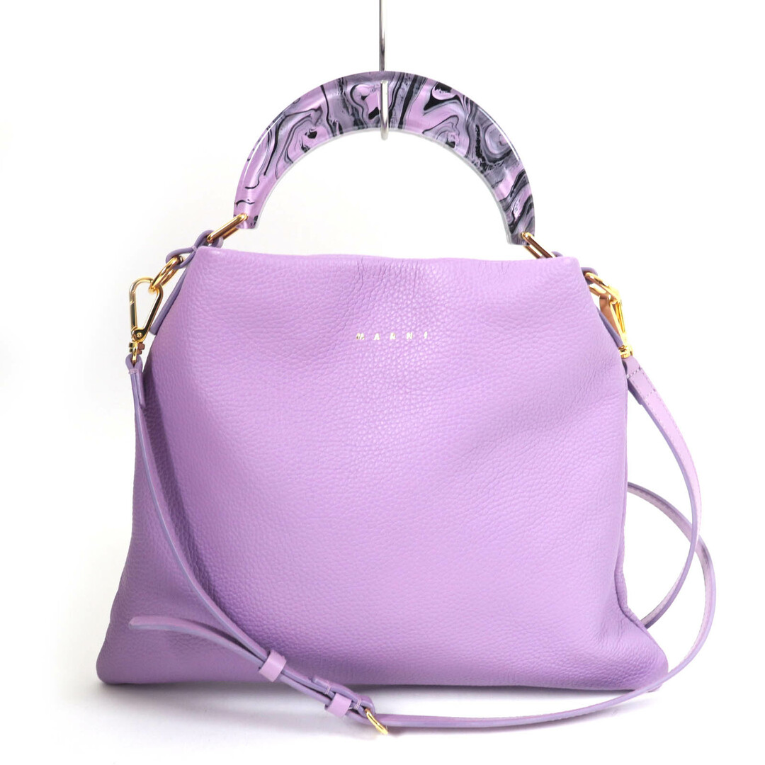 MARNI - 極美品☆MARNI マルニ 2024年製 Venice スモールバッグ トップハンドル レザー 2WAY ハンドバッグ ショルダーバッグ パープル 保存袋付き イタリア製 レディース
