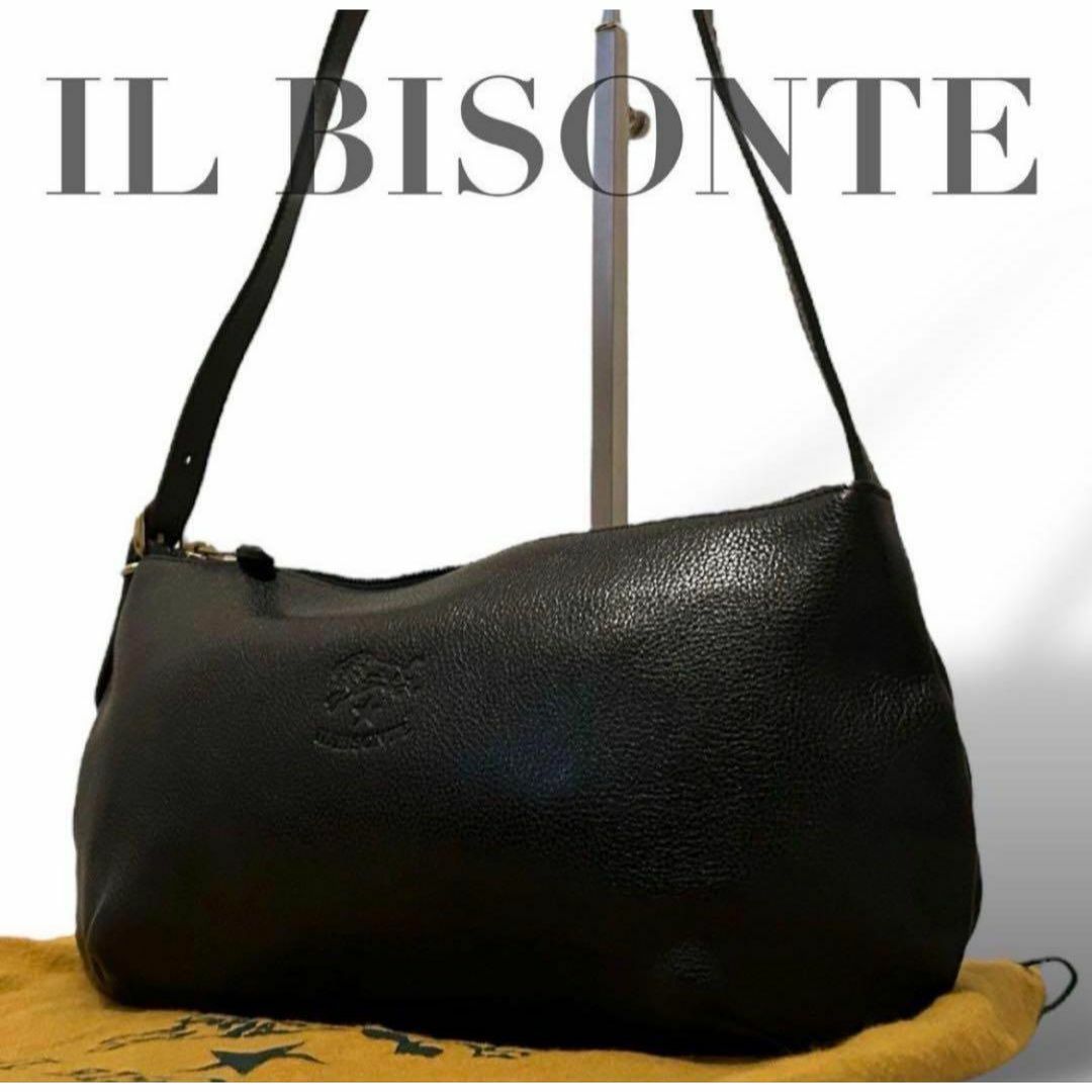 IL BISONTE - 美品　イルビゾンテ　ワンショルダーバッグ　肩掛け　ブラック　黒　ロゴ型押し