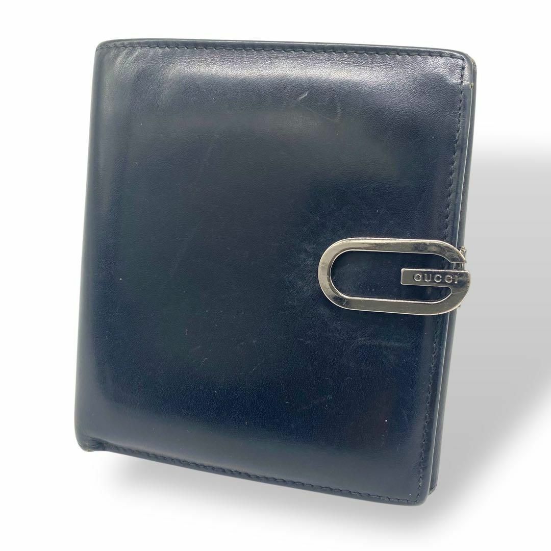 GUCCI - GUCCI グッチ 折り財布 オールレザー ロゴ金具 ブラック GUCCI - GUCCI グッチ 折り財布 オールレザー ロゴ金具 ブラック