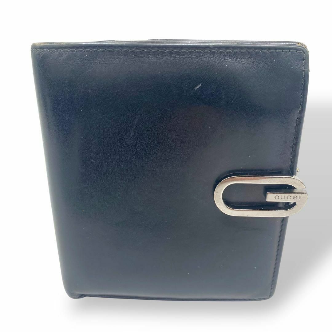 GUCCI - GUCCI グッチ 折り財布 オールレザー ロゴ金具 ブラック GUCCI - GUCCI グッチ 折り財布 オールレザー ロゴ金具 ブラック