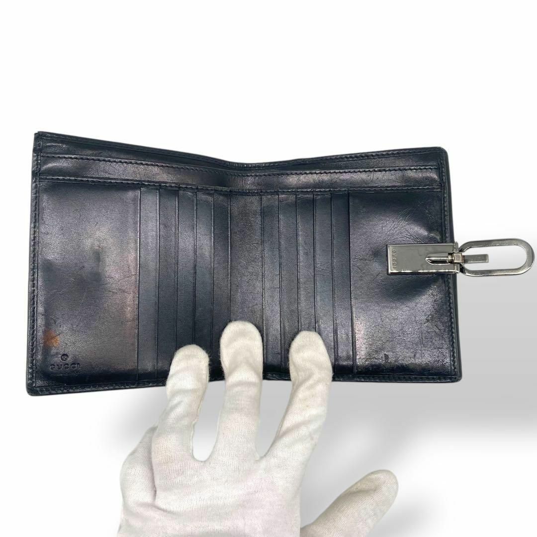 GUCCI - GUCCI グッチ 折り財布 オールレザー ロゴ金具 ブラック GUCCI - GUCCI グッチ 折り財布 オールレザー ロゴ金具 ブラック
